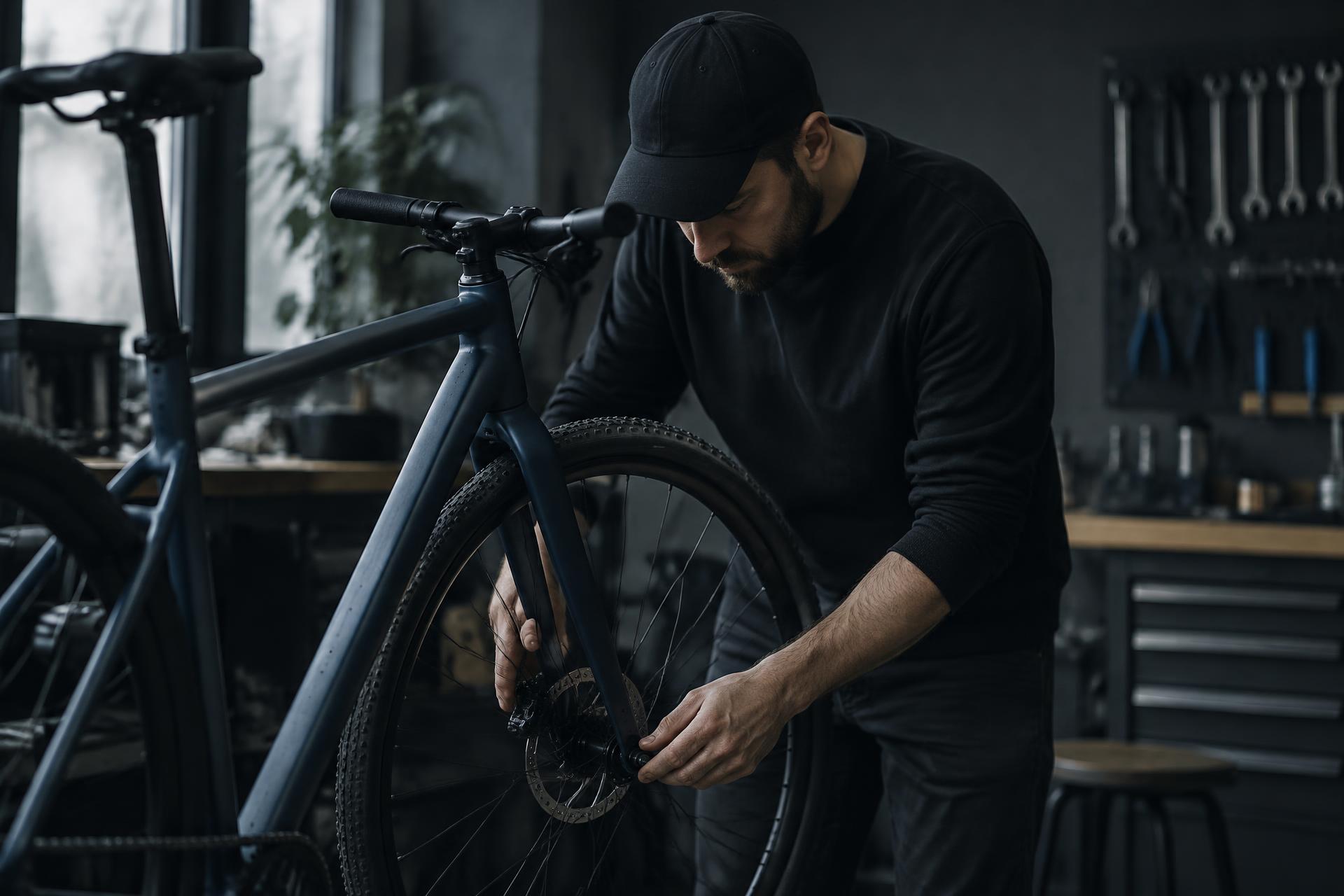 A mechanic working on a bicycle